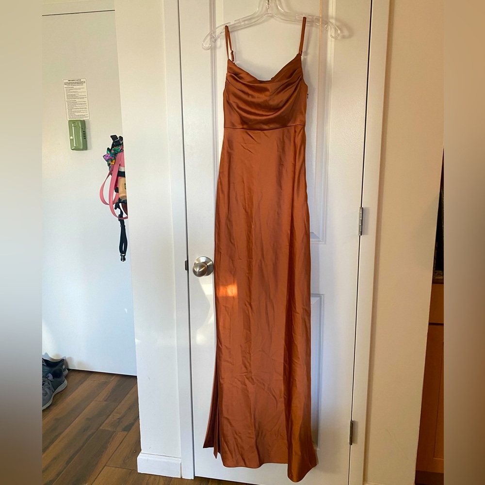 Revelry cinnamon rose Skye satin bridesmaid Dress